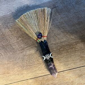 Amethyst Broom with Pentacle and Moons